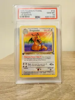 1999 Pokemon Fossil Dragonite #19 1st Edition PSA 10 GEM MINT Non Holo Rare WOTC - Image 1