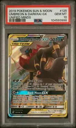 PSA 10 GEM MINT 2019 POKEMON SUN & MOON UNIFIED MINDS #125 UMBREON & DARKRAI GX - Image 1