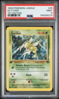 1999 Pokemon Jungle SCYTHER #26 1st Edition 26/64 PSA 9 MINT - Image 1