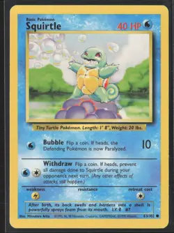 1999 WOTC Base Set Pokemon TCG Squirtle 63/102 - Image 1
