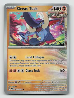 GREAT TUSK (MASTER BALL PATTERN) 055/131 Uncommon PRISMATIC EVOLUTIONS Pokemon - Image 1