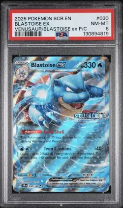(Stamped) 2025 Pokemon TCG Stellar Crown Blastoise Ex 030/142 PSA 8 NM-MT - Image 1