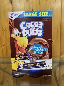 25th A. Cocoa Puffs Cereal 3 Free Pokemon Cards Inside New Sealed Pikachu+ - Image 1