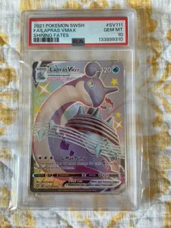 Lapras 2021 Pokemon Shining Fates Full Art VMAX Card - SV111/SV122 - PSA 10 - Image 1