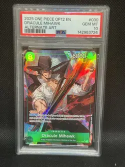 One Piece Dracule Mihawk PSA 10 Alternate Art OP12-030 Legacy of the Master Foil - Image 1