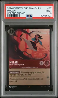 2024 DISNEY LORCANA EN P1-PROMO LEAGUE PROMO MULAN - ENEMY OF ENTANGLEMENT PSA 9 - Image 1