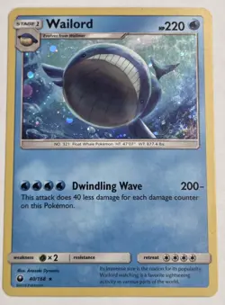 Wailord 40/168 Rare Cosmos Holo Sun And Moon Blister Promo 2018 Pokemon Card TCG - Image 1