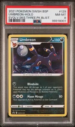 Umbreon SWSH129 Promo Mint Evolving Skies 3 Pack Blister Pokemon Card PSA 8 - Image 1