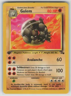 Pokemon Golem Uncommon 1st Edition Fossil 36/62 LP - Image 1