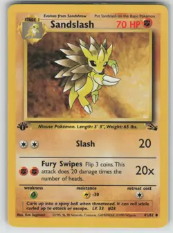 Pokemon Sandslash Uncommon 1st Edition Fossil 41/62 LP - Image 1