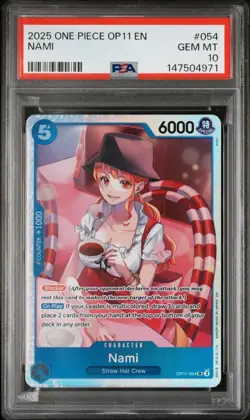 2025 One Piece Op11 EN A Fist Of Divine Speed #054 Nami PSA 10 GEM MT - Image 1