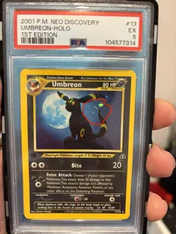2001 POKEMON NEO DISCOVERY 1ST ED #13 UMBREON-HOLO PSA 5 *tail swirl* - Image 1