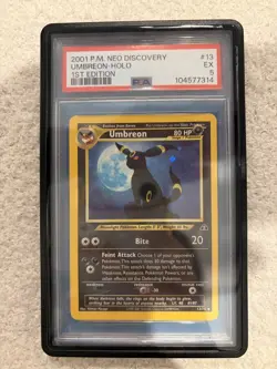 2001 POKEMON NEO DISCOVERY 1ST ED #13 UMBREON-HOLO PSA 5 *tail swirl* - Image 2
