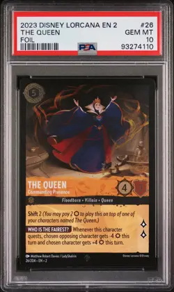 2023 Disney Lorcana En 2-Rise Of The Floodborn #26 The Queen Foil PSA 10 - Image 1