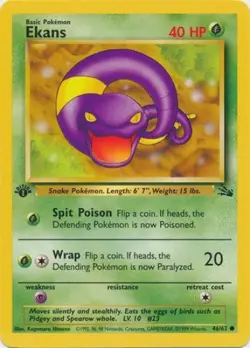 Pokemon Card - Fossil 46/62 - EKANS (common) **1st Edition** - NM - Image 1