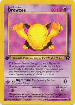 Pokemon Card - Team Rocket 54/82 - DROWZEE (common) **1st Edition** - NM - Image 1