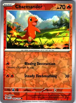 Charmander 004/165 Common 151 Pokemon Reverse Holo Near Mint - Image 1