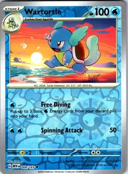 Wartortle 008/165 Uncommon 151 Pokemon Reverse Holo Lightly Played - Image 1