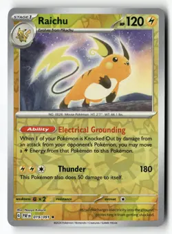 Raichu 019/091 Rare Paldean Fates Pokemon Reverse Holo Near Mint - Image 1