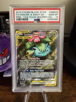 Pokemon PSA 10 Venusaur & Snivy GX TAG TEAM Holo Black Star Promo SM229 2019 - Image 1