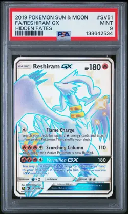 Pokemon TCG Reshiram GX Full Art Hidden Fates Shiny Vault Holo Rare PSA 9 Mint - Image 1