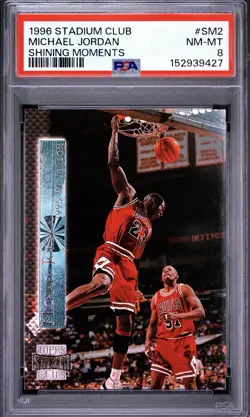 1996 TOPPS STADIUM CLUB SHINING MOMENTS #SM2 MICHAEL JORDAN PSA 8 - Image 1