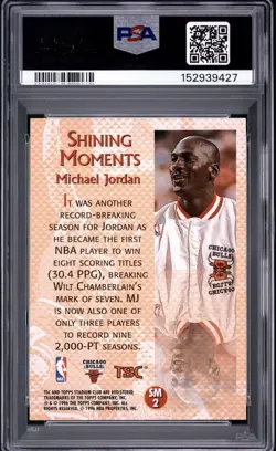 1996 TOPPS STADIUM CLUB SHINING MOMENTS #SM2 MICHAEL JORDAN PSA 8 - Image 2