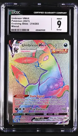 CGC Error Miscut Umbreon VMAX Pokemon Evolving Skies FA Rainbow Secret 214/203 - Image 1