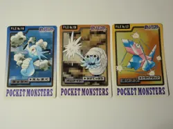 3 Japanese Carddass Pocket Monsters: File No. 116 Horsea 137 Porygon 138 Omanyte - Image 1