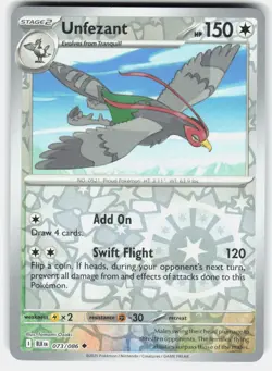 Unfezant 073/086 Uncommon Black Bolt Pokemon Reverse Holo Near Mint - Image 1