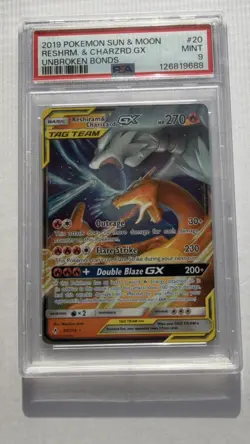 Pokemon PSA 9 MINT Reshiram & Charizard GX 20/214 Unbroken Bonds Holo 2019 - Image 1