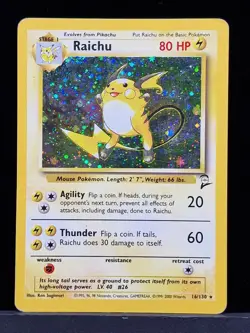 Pokemon TCG Raichu Holo Card Base Set 2, 16/130 Rare Excellent Con LP - Image 1