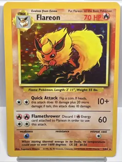 Flareon 3/64 Jungle English Holo Rare Pokemon Card 1999, No Symbol Error. NM - Image 1