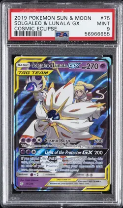 2019 POKEMON SUN & MOON COSMIC ECLIPSE #75 SOLGALEO & LUNALA GX PSA 9 - Image 1