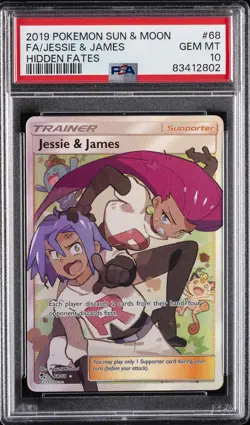 2019 POKEMON SUN & MOON HIDDEN FATES #68 FULL ART/JESSIE & JAMES PSA 10 - Image 1