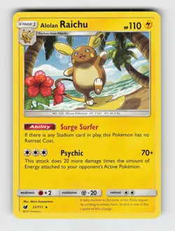 Alolan Raichu 31/111 - Pokemon - Crimson Invasion - Holo Rare - NM - Image 1
