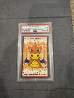 PSA 9 MINT Poncho Wearing Pikachu MEGA Charizard Y BUSINESS Pokemon Card 317 - Image 1