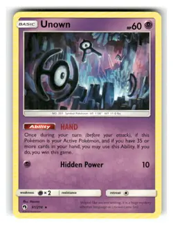 Unown 91/214 Rare Lost Thunder Pokemon Lightly Played - Image 1