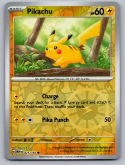 Pikachu 025/165 Common 151 Pokemon Reverse Holo Near Mint - Image 1