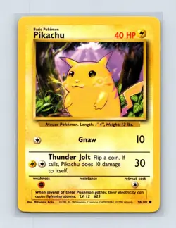 Pikachu 58/102 Common Base Set Unlimited Pokemon Lightly Played - Image 1