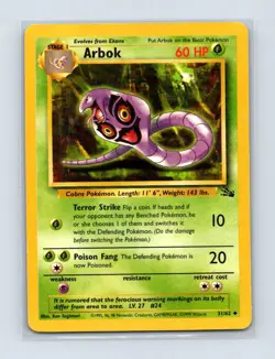 Arbok 31/62 Uncommon Fossil Pokemon Unlimited Lightly Played - Image 1