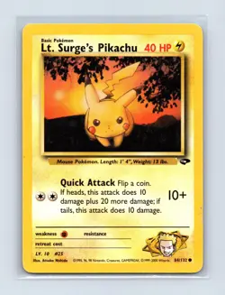 Lt. Surge's Pikachu 84/132 Common Gym Challenge Pokemon Unlimited Lightly Played - Image 1
