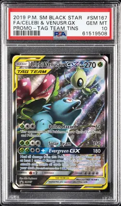 2019 POKEMON SM BLACK STAR PROMO #SM167 FULL ART/CELEBI & VENUSAUR GX PSA 10 - Image 1