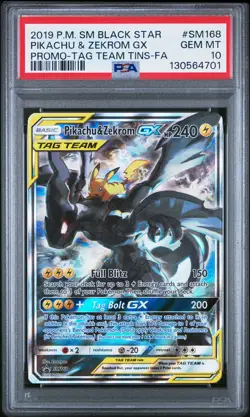2019 POKEMON SM BLACK STAR PROMO #SM168 FULL ART/PIKACHU & ZEKROM GX PSA 10 - Image 1