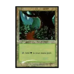 WOTC MtG Arena Promos Forest (2001 Beta) (P) (Foil) VG - Image 1