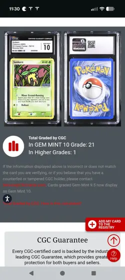 (POP 21) CGC 10 GEM MINT Pokemon Sunkern 76/115 Holo Stamped EX Unseen Forces - Image 4