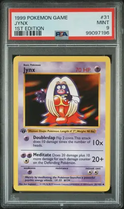 1999 POKEMON GAME 1ST ED #31 JYNX PSA 9 - Image 1