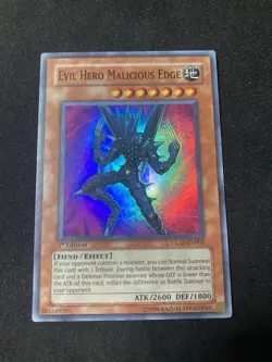 YuGiOh GLAS-EN003 1st Edition Evil Hero Malicious Edge Super RARE NM - Image 1