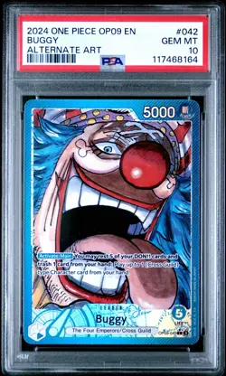 Buggy PSA 10 GEM MT Alternate Art Leader OP09-042 One Piece Card Game 2024 - Image 1