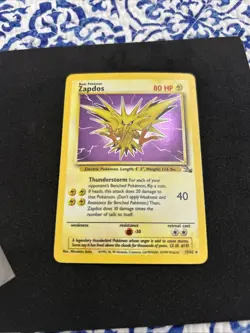 Pokemon TCG Zapdos Base Set Holo Unlimited Rare Card 16/102 Near Mint NM - Image 1